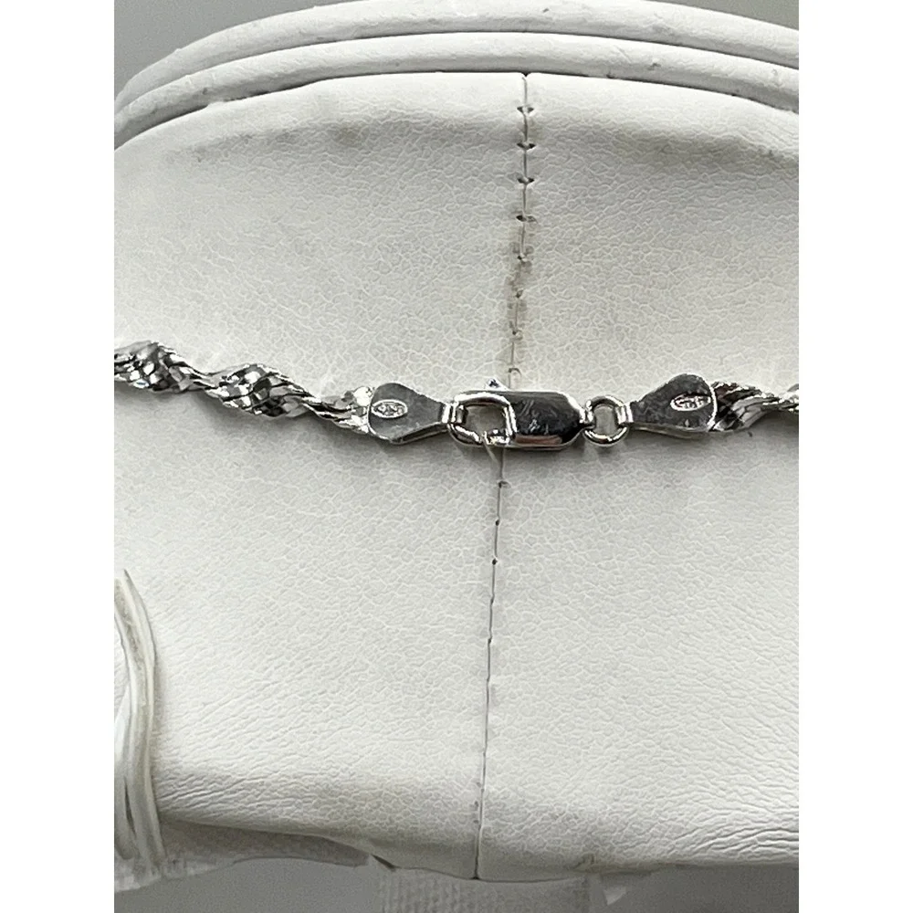 Solid Sterling Silver 925 Italian Twisted Sparkle‎ Chain Necklace Rhodium 17.5